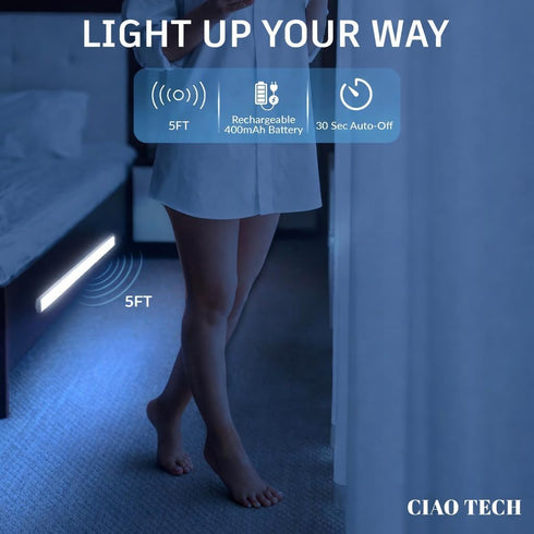Closet (400 Motion Sensor Night Light Bar - Motion Sensor LED Light: Adjustable Brightness, USB Rechargeable MAh