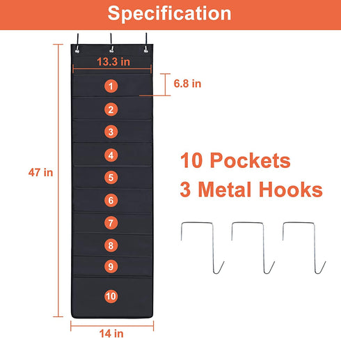 HAOHAN Over Door Hanging Wall File Organizer - 10 Pockets Oxford Cloth Storage Pocket Chart for Office and School