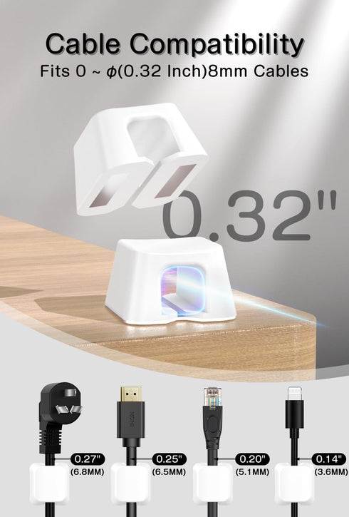 Viaky 8 Pack Magnetic Cable Clips, Large Size Under Desk Cable Management, Workspace Charger Organizer,Cord Holder