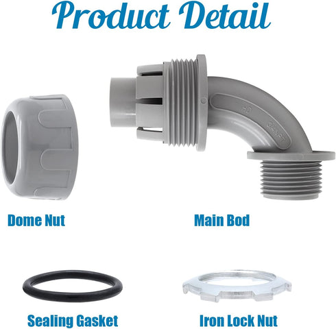 3/4 Inch NPT Liquid Tight Connector, 90 Degree Nonmetallic PVC Electrical Fitting, 6Pcs