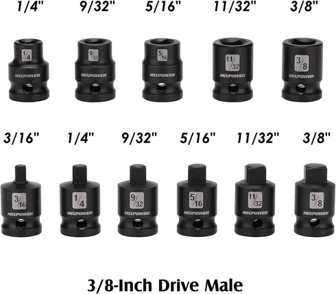 11 3/8-inch Set, MIXPOWER Pieces Drive Pipe Plug Socket SAE, CR-MO, Tapered Male Square Drive, Chamfered Female Square