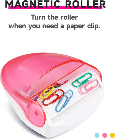 Paper Clip Holder, Magnetic Paper Clip Holder for Desk with Gold Paper Clips, Cute Office Supplies, Pink