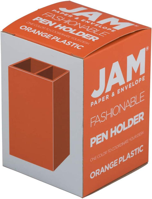 JAM Paper Plastic Pen Holder - Orange Desktop Pencil Cup, Sold Individually