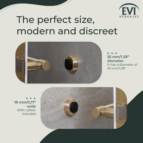EVI Wall Mounted Doorstop in Natural Silicone, Adhesive or Screw Installation, Brass Matte (Mod. I-254)