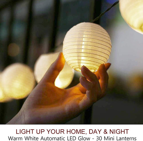 20' 30 3" Bright Zeal Long LED Lanterns String Lights Battery Powered - Indoor Outdoor White Silk-Like Cloth Round LED