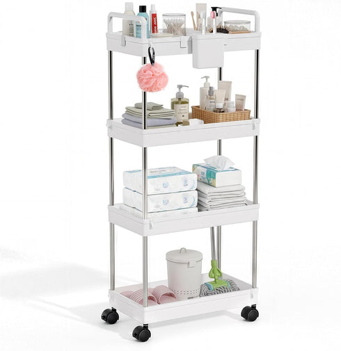 Magshion Slim Rolling Cart, 4-Tier Plastic Utility Cart with Wide Plastic Shelves,