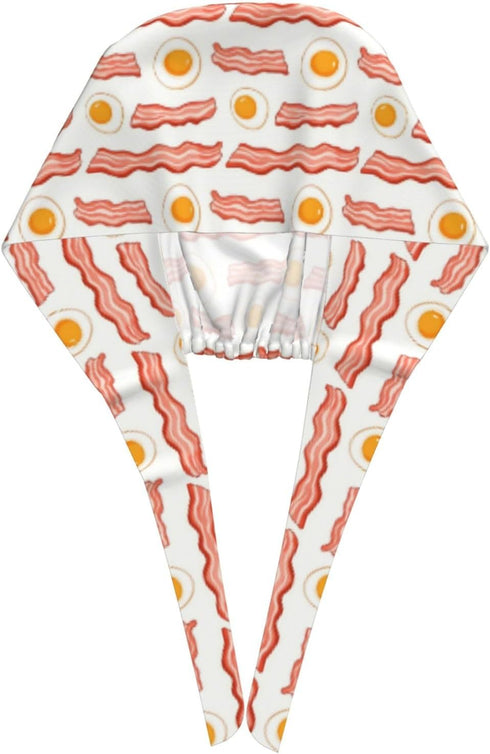 Nurse Scrub Cap Men Women with Buttons - Cute Eggs Bacon Print Soft Comfy Surgical Cap, Adjustable Tie Back Scrub Nurse
