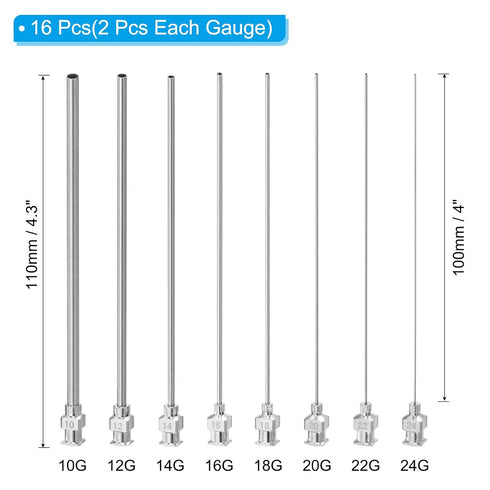 PATIKIL Blunt Tip Dispensing Needle, 16 Pcs 4 Inch Stainless Steel Liquid Dispenser Needles with Lure Lock