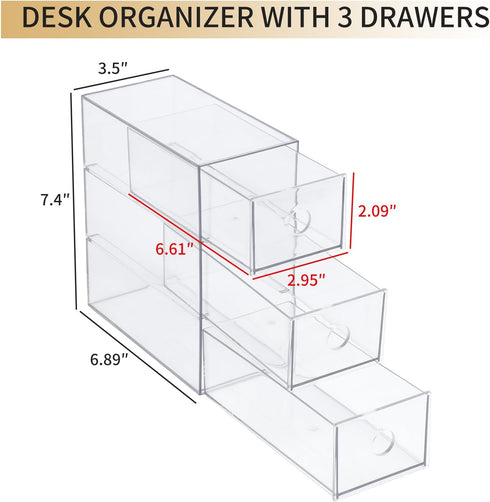 Plastic Storage Drawers, Home Office Supplies Organizer for Bathroom, Kitchen, Clear Desk Accessories Box for Art Crafts