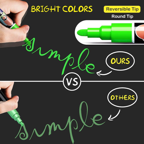 Liquid Erasable Chalk Markers Pens - 12 Colors, Washable & Wet Erase Neon Markers for Blackboard, Glass Window, Kids Art