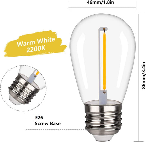 FUTIME 25 Pack S14 Bulbs, 1W Bulbs, E26 Bulbs 2200K. (S14 25Pack) LED String Light Shatterproof & Waterproof Outdoor
