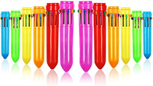 HESTYA 12 Pcs Multicolor Ballpoint Pen - 10-in-1 Christmas Shuttle Pens, 0.5 mm Retractable Neon Pens