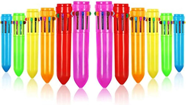 HESTYA 12 Pcs Multicolor Ballpoint Pen - 10-in-1 Christmas Shuttle Pens, 0.5 mm Retractable Neon Pens