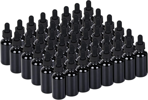 48 Pack 1 oz UV Resistant Black Glass Dropper Bottles 30ml with Eye Droppers, Leak Proof Travel Bottles for Essential