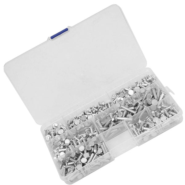 350pcs Flat Head Solid Rivets M4 Kit, Aluminum Rivets Set Length 4/6/8/10/12/16/20 mm for Household Automobile