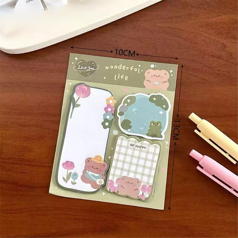 LNYMZD 1 Set Animal Sticky Notes Cartoon Strawberry Rabbit Bear Sticker Notes Memo Pad Cute Sticky Notes Page Markers