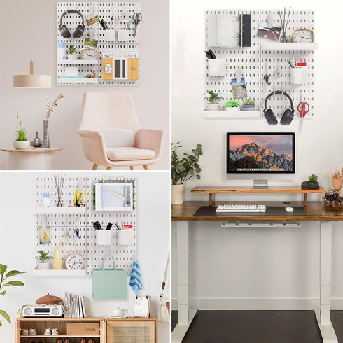 16pcs Plastic White Pegboard Wall Organizer Kits, 4pcs Peg Board and 12 Accessories for Home Office Garage