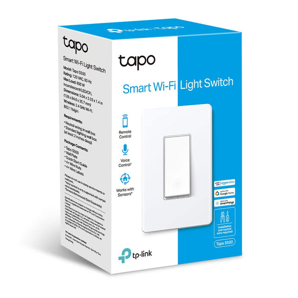 TP-Link Tapo Smart Light Switch, Single Pole, 2.4GHz Wi-Fi, Compatible with Alexa, White