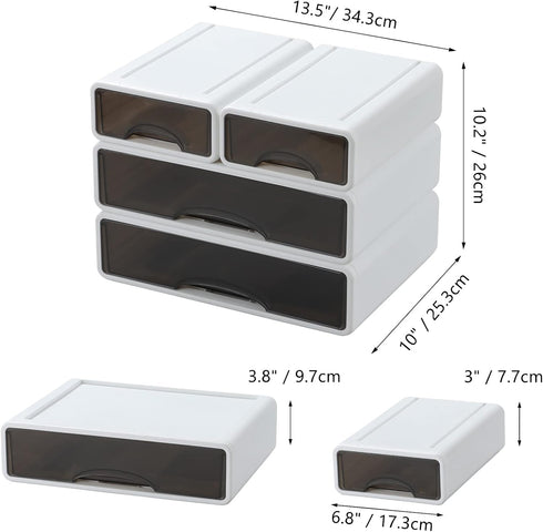 White Desktop Drawers for Paper, Stackable Office Storage for Desk, Craft Organizer with Plastic Drawers