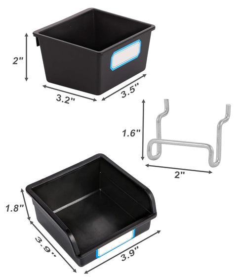 Pegboard Bins with Hooks and Labels FRIMOONY, 6 Pack Type A and 6 Pack Type B, Black