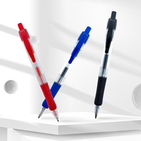 Blue Ballpoint Pens with Rubber Grip, Fine Point 0.5mm, Retractable, Set of 12 Writing Pens for School Office