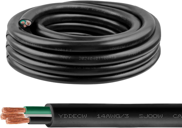 10ft 14/3 14 AWG Portable Power Cable, SJOOW 300V 14 Gauge Electric Wire for Motor Leads and Machinery