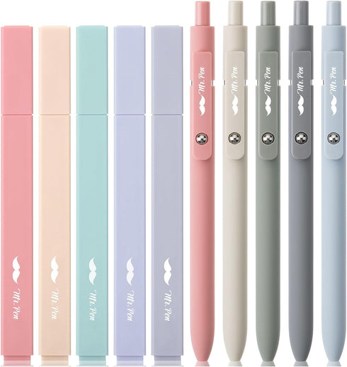 Mr. Pen 10 Pack Aesthetic Highlighters and Gel Pens No Bleed, Morandi Color Bible Highlighters, Black Ink Bible Pens