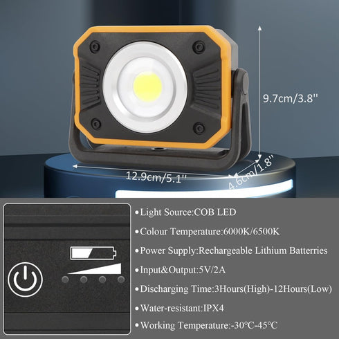 sunzone Mode(2 Pack) Rechargeable LED Work Light,Portable Flood Light with Magnetic Base,Super Bright Waterproof Job
