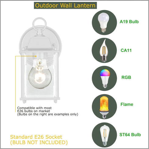 2 Packs Bulbs WISBEAM White Outdoor Wall Lantern, Black Exterior Waterproof Wall Sconce for House, Aluminum Housing