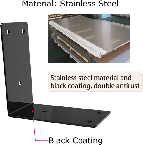 Aufuga (16) L Bracket,Raised Garden Bed Corner Brackets,Heavy Duty Corner Brace,Stainless Steel Shelf Bracket,Black