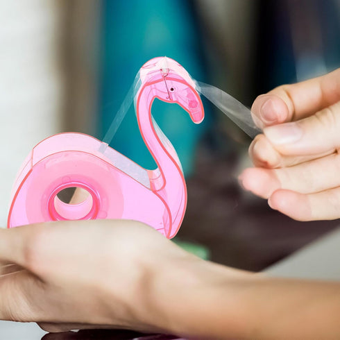 LUOZZY Tape Dispenser Cartoon Flamingos, Portable Tape Cutter School Office Accessory - Pink