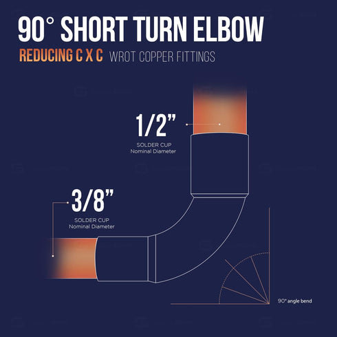 Everflow Supplies 90 Degree Short Radius Reducing Elbow CCRN1000 with Copper Sweat Connects, 1/2" x 3/8"