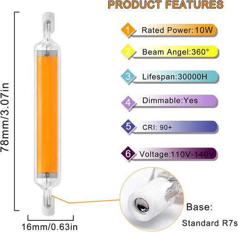 LGWG R7s Bulbs Dimmable 78mm, 150W Bulbs, 10W R7S J78 (3.07 Inch) T3 R7S 78mm,2Pack LED Led Replacement for Halogen