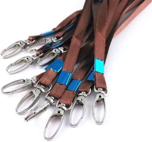 yueton 10pcs Vertical Style Leather Business ID Badge Holder - Brown with Long Neck Strap Lanyard