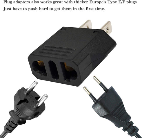 US Plug Adapter, Small European to US Plug Adapter, Black, EU to US Travel Power Plug Adapter (2-Pack)