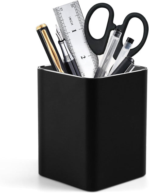 Metal Square Pen Holder for Desk, Aluminum Desktop Organizer and Makeup Brush Storage Box for Office, School, Home