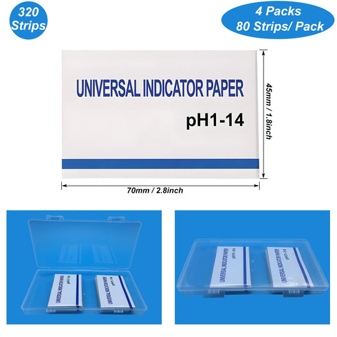 4 Pack pH Test Strips Universal pH 1-14 Test Paper Litmus Test Paper 320 Strips for Saliva Urine Water Soil and Chemistry Experiments