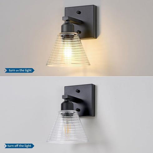 1-Light Dalouguan Bathroom Vanity Light, Black Modern Bathroom Lighting Fixtures with Clear Glass Shade, Farmhouse Wall