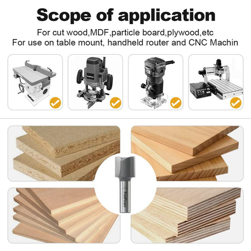 1/2 Inch 1 Inch 3/4 Inch FivePears Straight Router Bits Shank Double Flute, Cutting Diameter, Cutting Length, Used