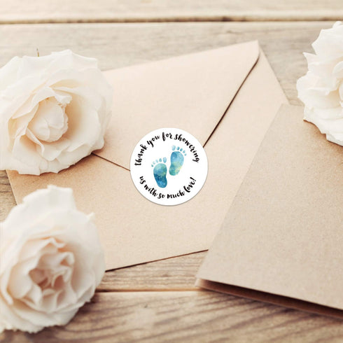 Baby Shower Stickers, Thank You for Showering Us with So Much Love, Pink Foot Stickers, 500 Labels Per Roll