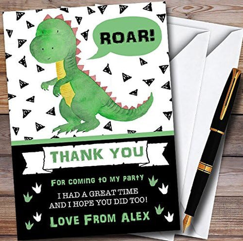 The Card Zoo Black & Green Roar Dinosaur Personalized Childrens Birthday Party Thank You Cards