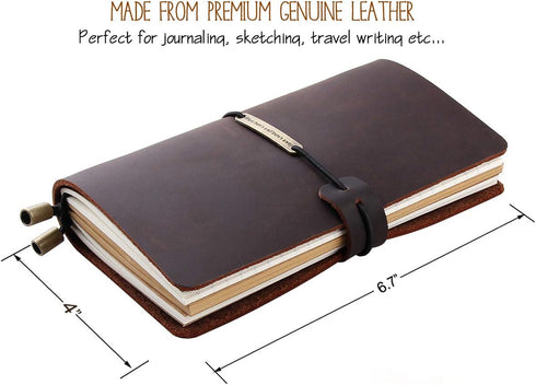 Robrasim Leather Journal Refillable Travelers Notebook, Antique Handmade Leather Writing Diary Notepad, Travel Journal Notebook for Men & Women, Medium Size 6.7" x 4" - Coffee