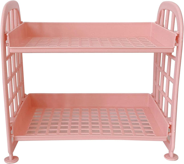 Glomora 2 Layer Desktop Shelf, Foldable Double Stacking Storage Rack with Side Guardrail,