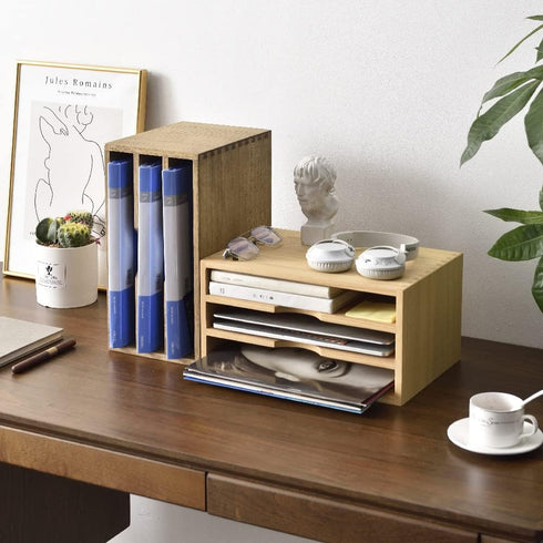 KIRIGEN Wooden Desktop Organizer, Paper Storage Letter Tray File Sorter, 3 Layer Trays for Home Office Accessories,