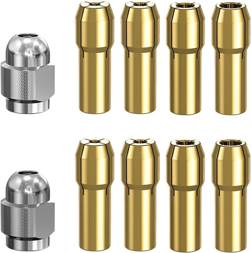 Dremel Collet Set, 10Pcs Replacement 4485 Brass Quick Change Rotary Drill Nut Tool Set (1/8" x 2, 3/32" x 2, 1/16" x 2,