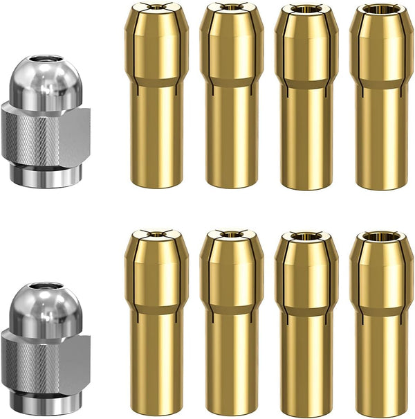 Dremel Collet Set, 10Pcs Replacement 4485 Brass Quick Change Rotary Drill Nut Tool Set (1/8" x 2, 3/32" x 2, 1/16" x 2,