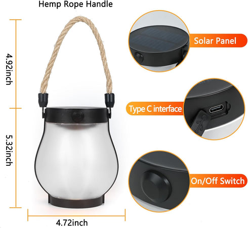 2 Pack 2 Upgraded Solar Lanterns, Solar Lights Outdoor, Solar Flame Lanterns, Lighting Modes & Dual Charging Way USB