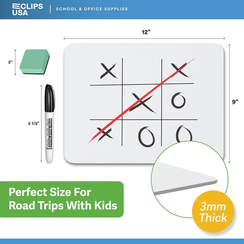 Dry Erase Board, 12 Pack of 9” x 12” Double Sided Lap Boards with 12 Markers & 12 Erasers for Classroom Use