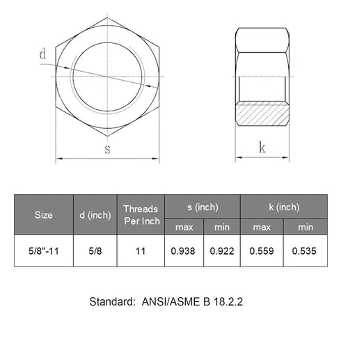VGBUY 10pcs 5/8-11 304 18-8 5/8 11 inch, (VG01302) Hex Nuts, Stainless Steel External Hex nut SAE Hex Machine Screw
