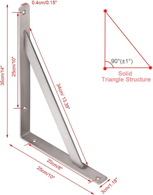 14" 550lb Pack 2 YUMORE Stainless Steel Shelf Bracket, Max Load: Heavy Duty Solid Shelf Support Corner Brace Joint